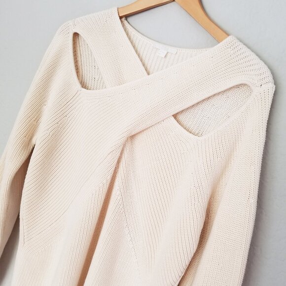 COS Cut-out Jumper M 100% Organic Cotton Draped Panel Sweater Cream Ivory $115 - Picture 8 of 16